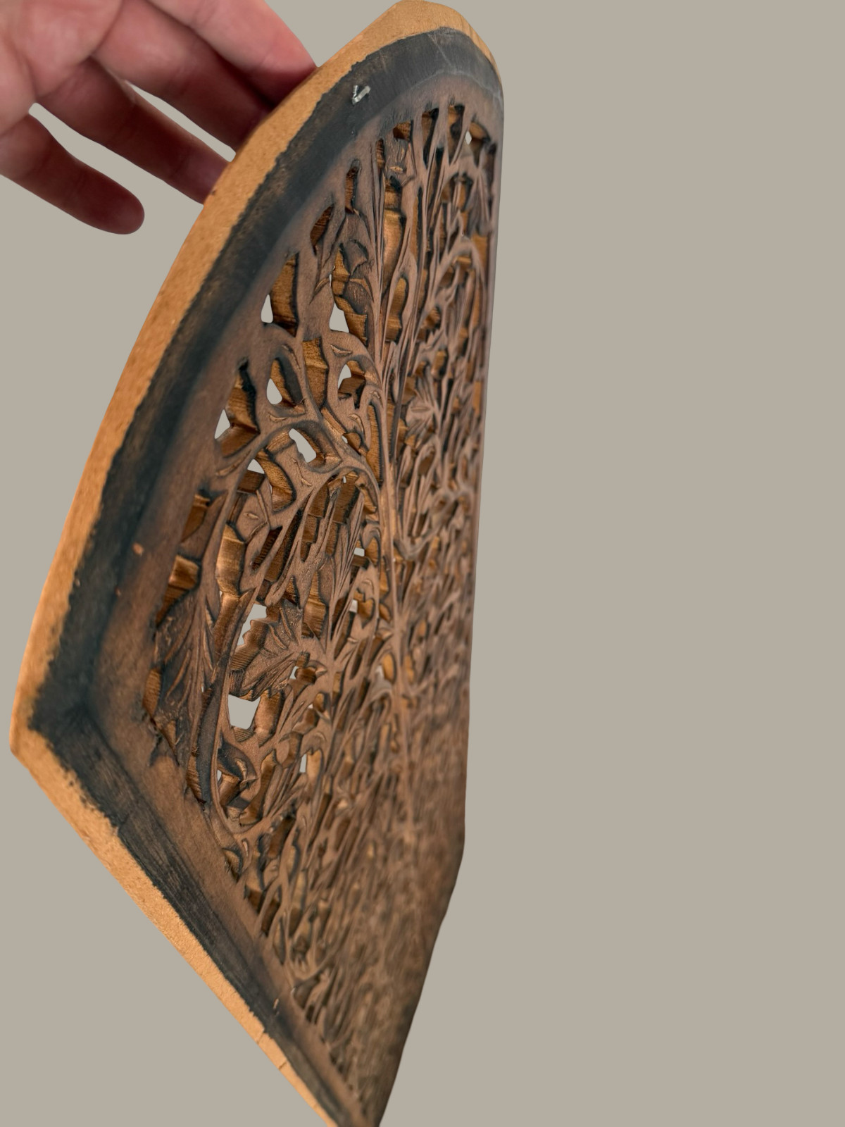 Vintage Intricate Floral Design Hand Carved Wood Panel Decor 40" x 15"