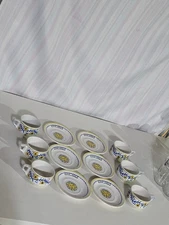 Vtg Set Of 6 Romana Sambuca Coffee Cup Saucer 6 Oz Floral Celestial Sun Italy