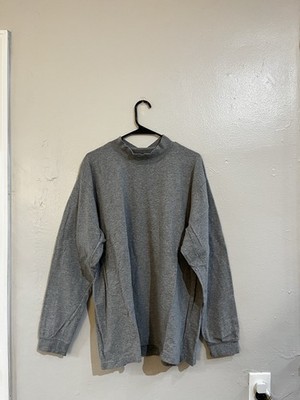 Vintage 90s Mock Neck Shirt Men XL Minimal Gray Preppy Outdoors Cotton Cherokee