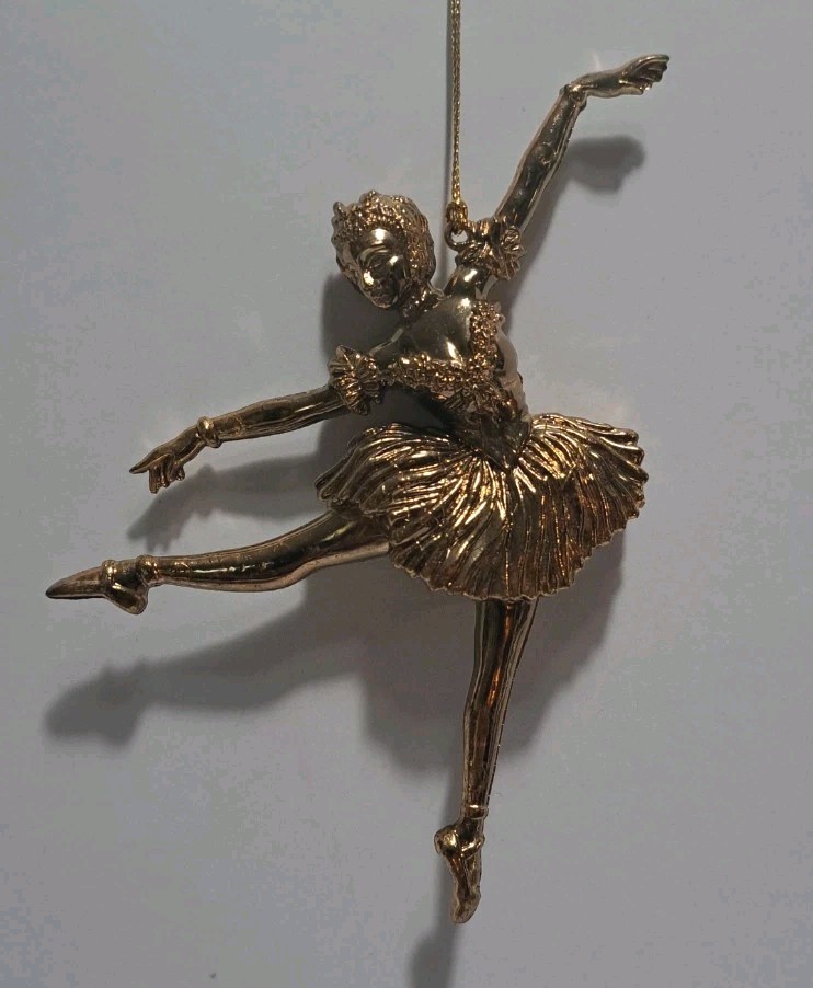 Vintage Ballerina Hanging Ornament Gold Tone Ballet Dancer