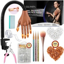 GELPARTY Nail Practice Hand Kit Flexible w 200 Tips Brush File More Salon Nails