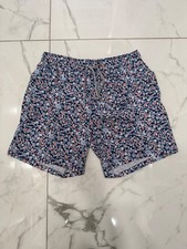 Vintage Summer Floral Pattern Swim Suit Pink, Blue, White - Large 5" inseam