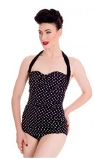 50s Style Halter neck Size 22 Swimsuit Costume Black Polka Dot. New Hellbunny