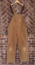 Vintage Carhartt Bib Overalls Men 42x30 Brown R42 Flannel Lined Duck Double Knee