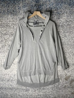 Young Fabulous & Broke Hoodie Womens M/L Gray Tunic V Neck Terry Pullover Top