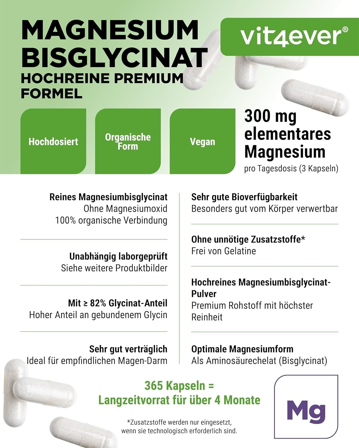 vit4ever Magnesium Bisglycinate - 365 Capsules - 300 mg Magnesium per Day 3