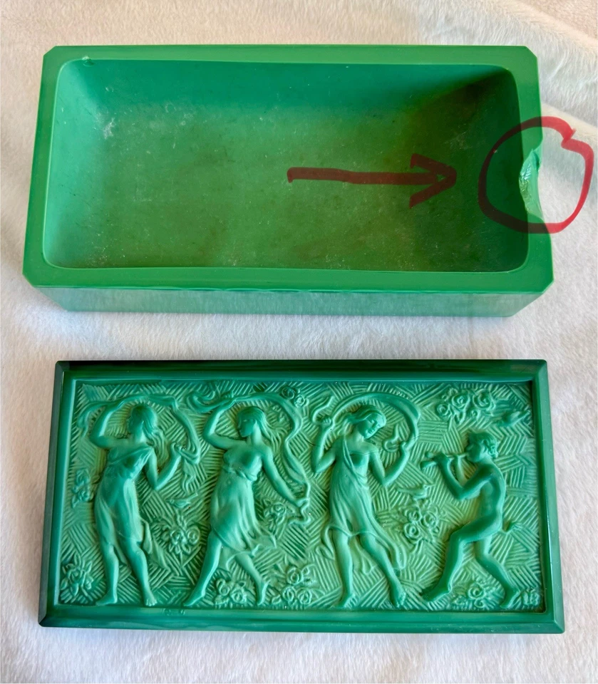 Desna Checa Malaquita Verde Rectangular Relieve Figuras Baratija Caja astillada Foto 2 de 4