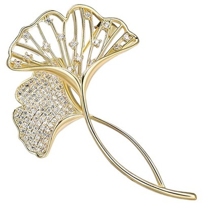  Strassbrosche Stecknadel eleganter Anzug Lappel Brosche Pin Ginkgo Brosche