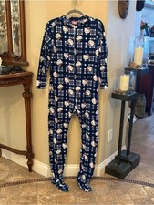 Sanrio Hello Kitty 2014 Navy and White Pattern Footed Zip Pajama Size Small