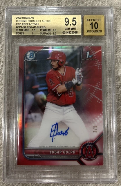 True Red Refractor #d 3/5 RC 2022 Bowman Chrome RC Edgar Quero BGS 9.5 Auto 10
