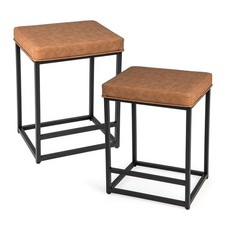 2 Pack Breakfast Stools Brown 60cm Height PVC Leather Cushion Footrest Metal