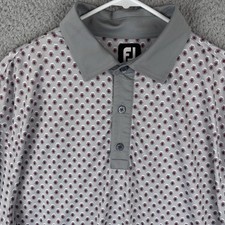 Footjoy FJ Polo Shirt Short Sleeve Mens L Gray Geometric All Over Print Golf