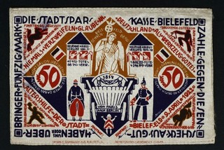 Bielefeld Notgeld: 50 Mark 9.4.1922 Stoffgeld Seide (G.47 / GP20b)
