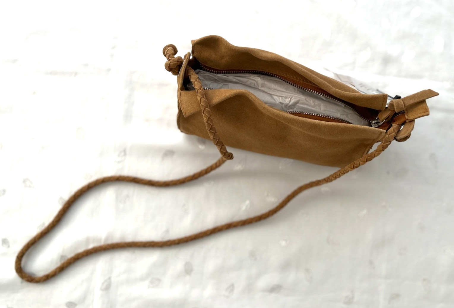 NWT ZARA 100% Leather  Suede Bag in Brown Camel Size 9" (W) x 6.5" (H) x 3" (D) thumbnail 7