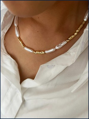 Peri'sbox Vintage Fashion Irregular Imitation Baroque Pearl Metal Copper