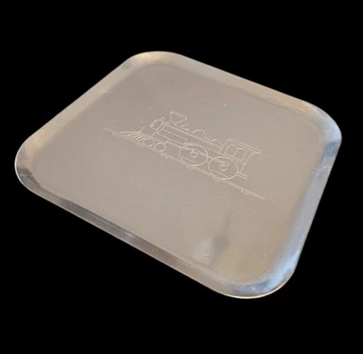 Vintage Kensington Aluminum Serving Tray Etched Steam Locomotive Train 10.75 - Image 1 of 4