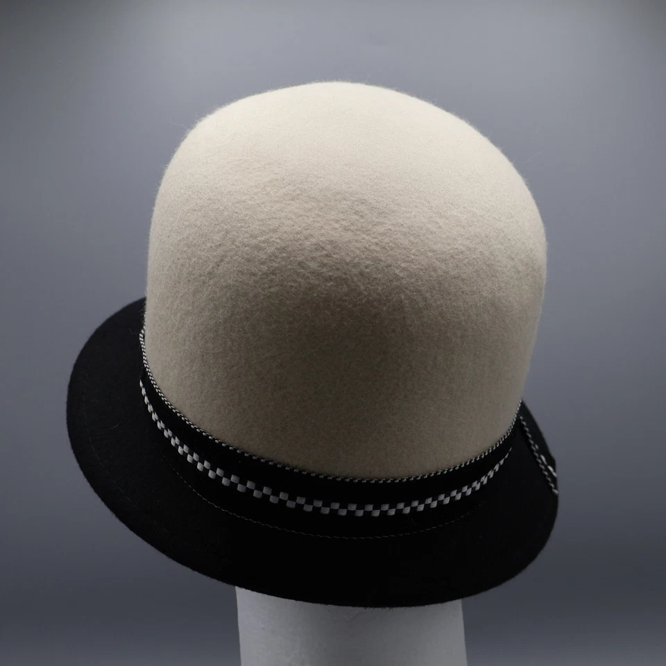 Sombrero Cloche de Lana Pura para Mujer Negro Crema Downton Abbey Estilo Aleta Cubo Twee Foto 4 de 4