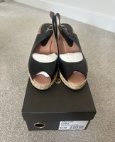 Brand New Ladies Dune Lara Black Peeptoe Slingback Wedges Size 6