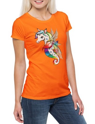 Unifairyhorse Damen T-Shirt Einhorn Regenbogen Rainbow Seepferdchen Tattoo
