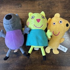 Peppa Pig Plush Lot x3 TY 2011 Yellow Jazwares Plush Doll Flat Stuffed Animals