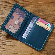Genuine Leather Business Card Holder Case Slim Credit Card Wallet With ID Window
