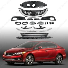 Sedan 14PCs Grill Grille Radiator Cover Brackets Fog Light For 13-15 Honda Civic