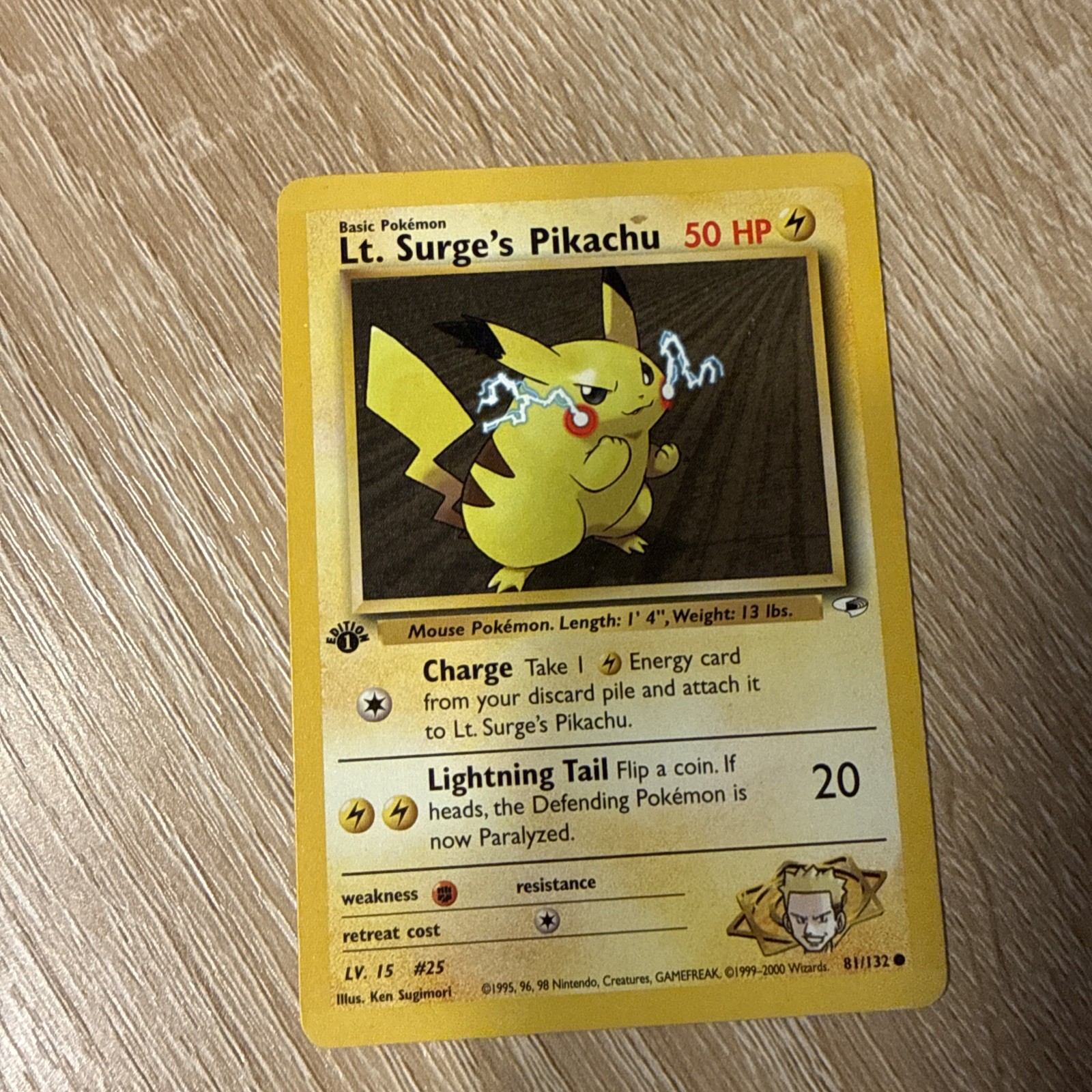 Pokemon Card Lt Surge's Pikachu Gym Heroes 1st Edition 81/132