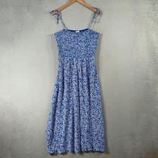 Madewell Dress Womens 12 Blue Floral Smocked Tie Strap Long Summer Sleeveless