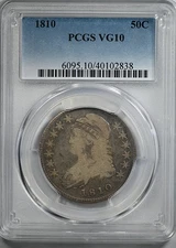1810 Capped Bust Half Dollar 50C PCGS VG10