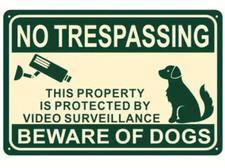 No Trespassing Beware Of Dogs CCTV Metal Tin Sign Warning Wall Plaque