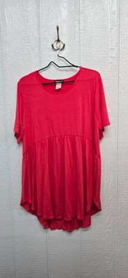 New 3X Heimish Coral Short Sleeve Babydoll Tunic Top