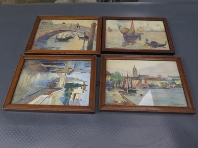 4x Aquarelle vom Künstler C. Daur? Riva, Venezia, San Giorgio Maggiore 17x 12 cm
