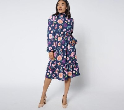 Studio Park X Ali Carr Regular Tiered Ruffle Dress with Bow Navy M New