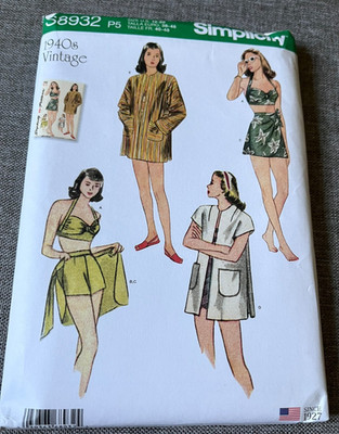 1940s Vintage Sewing Pattern: Simplicity S8932, Bikini, Skirt, Coat - Size 12-20