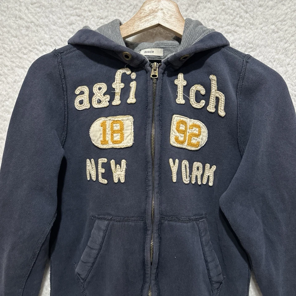 Abercrombie Niños Muscle Y2K Niños Con Capucha Cremallera Completa Sudadera con Capucha Chaqueta Irregular Talla L Foto 4 de 4