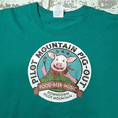 Pilot Mountain Pig-Out T-Shirt Food Beer Music Downtown North Carolina Event Tee