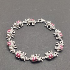 Ruby Elephant 925 Sterling Silver Bracelet, Red Gemstone Jewelry