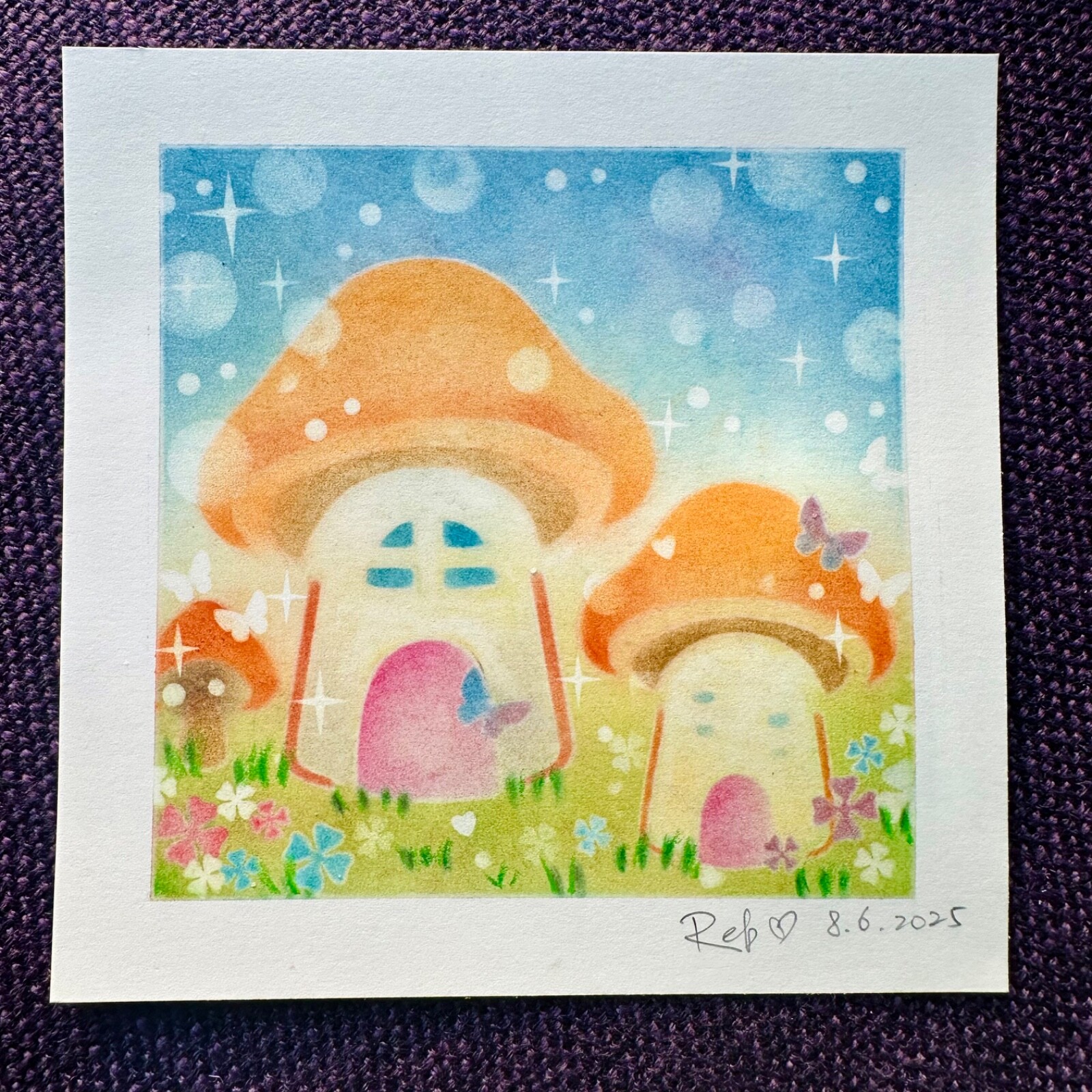 Arte pastel dibujado a mano Nagomi japonés decoración del hogar pintura: casas de cuentos de hadas