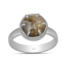 10X10 mm Crazy Lace Agate Gemstone 925 Sterling Silver Prong Set Ring For Women