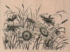 Sunflowers 3 1/2 x 2 1/2" Rubber Stamp, Plants Stamp, Flowers, Trees