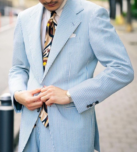 Seersucker Hochzeitsanzug für Herren schmale Passform Sommer Party Abschlussball Smoking Mantel Hose 2-teilig - Bild 2 von 22