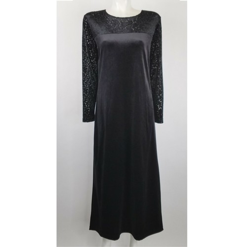 Diane Von Furstenberg Gown S Black Velvet Cutout Leaf Design Bodice and Sleeves - Picture 2 of 6