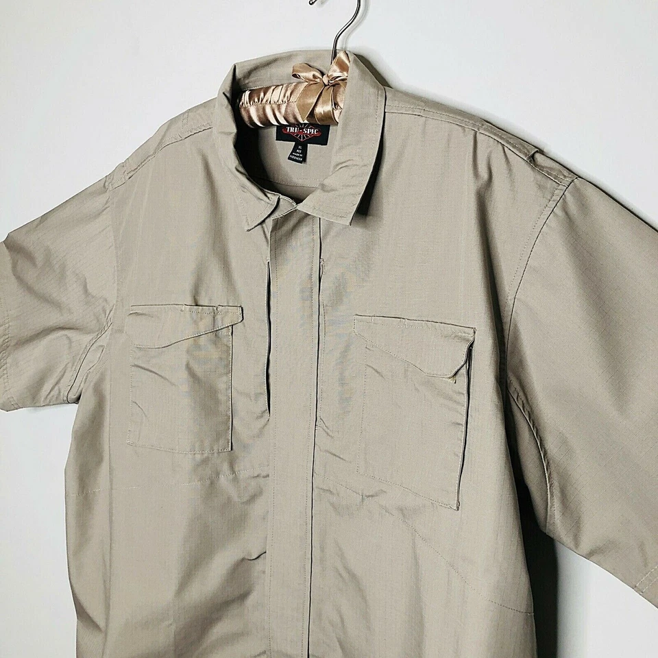 Tru-Spec Size XL Khaki Heavy Duty Thick Short Sleeve Zip Up Tough Work Shirt - Image 2 of 4