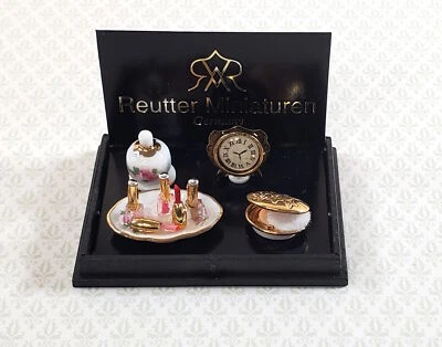 Dollhouse Vanity Set Make Up Nail Polish Clock Reutter Porcelain 1:12 Scale