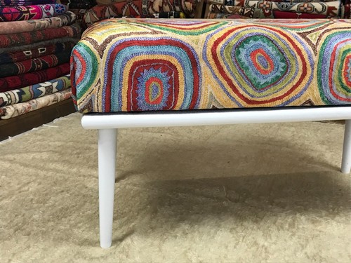 Handmade Kilim Upholstered Ottoman Footstool Piano Entryway Bedroom Bench - Picture 14 of 22