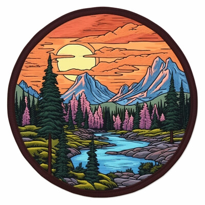 Mountain Skyline Patch Iron-on Applique Nature Badge Seek Adventure Forest