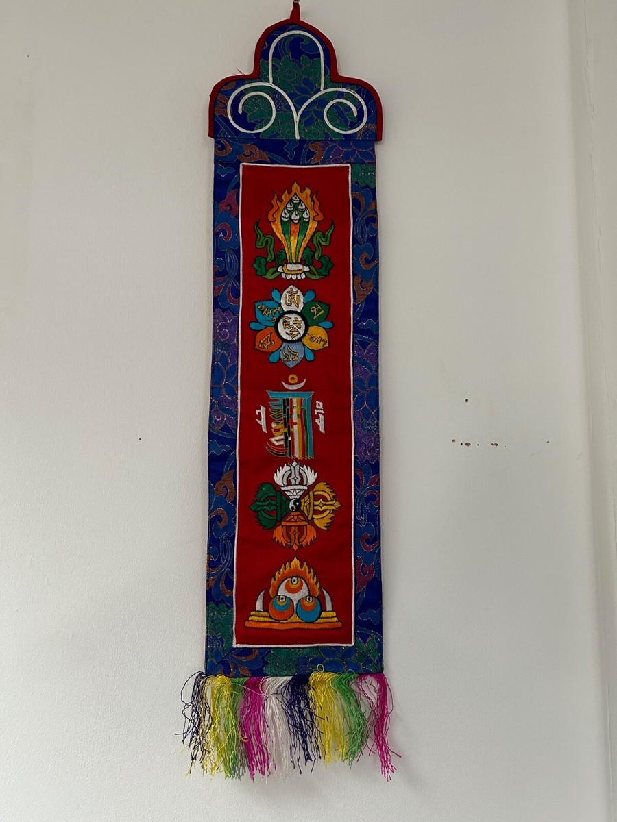 Tibetan Buddhist Wall Hanging Banner/ Brocade, Auspicious Symbols Made In Nepal