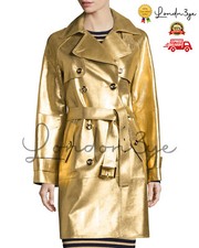 Gold Leather Coat For Women, Metallic Gold Trench Coat Womens Modern Outerwear
