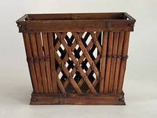 Vintage Bamboo Magazine Rack Boho Coastal Lattice Storage Basket