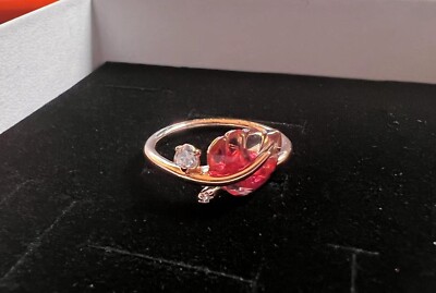 PANDORA ROSE GOLD MURANO GLASS PINK LEAF RING SIZE 56 188319PMU